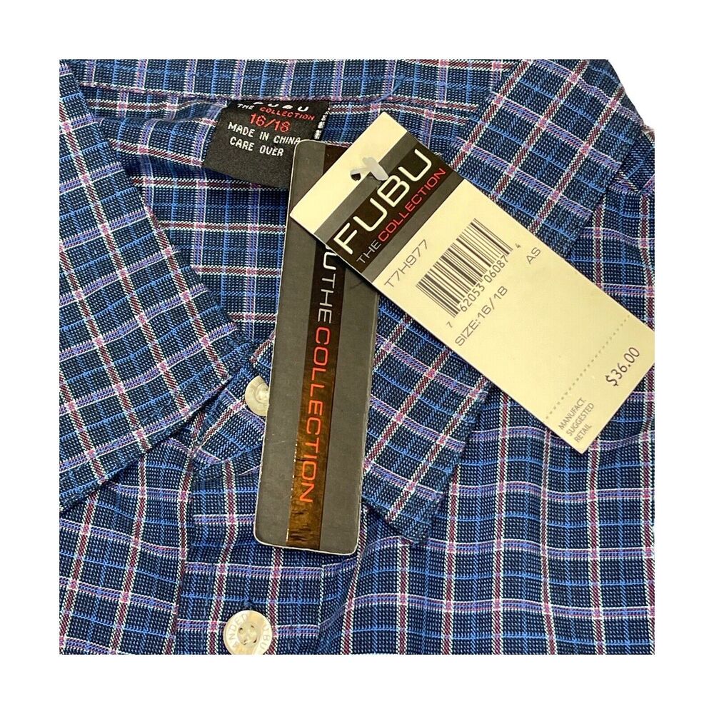Fubu The Collection Plaid Long Sleeved Dress Shirt Men’s Size 16/18 NWT - Picture 8 of 9